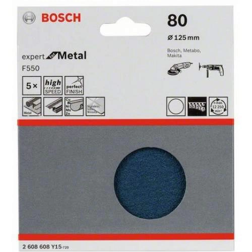 Шлифкруг 125 мм BOSCH 5 шлифлистов Expert for Metal Øмм б/отверстий, K80