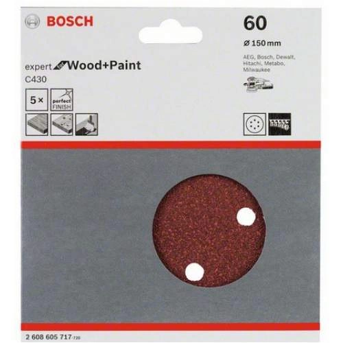 Шлифкруг 150 мм BOSCH 5 шлифлистов Expert for Wood+Paint Øмм K60