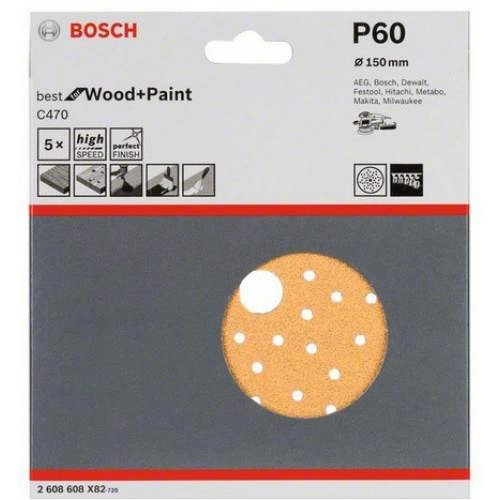 Шлифкруг 150 мм BOSCH 5 шлифлистов Best for Wood+Paint Multihole Ø K60