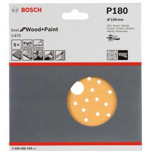 Шлифкруг 150 мм BOSCH 5 шлифлистов Best for Wood+Paint Multihole Ø K180