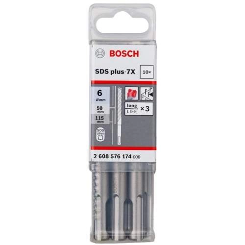 Сверло SDS-Plus BOSCH SDS Plus-7X, 6x50x115мм -бур по арм. бетону (10 шт)