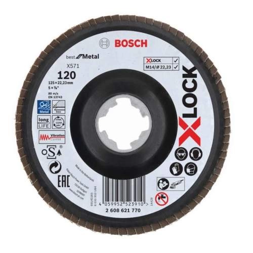 Оснастка X-LOCK BOSCH Лепестковый шлифкруг X571 Best for Metal 125мм G120 угл. пластик