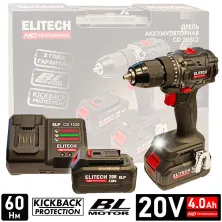 Дрель-шуруповерт аккумуляторный ELITECH HD CD 20SL2 (2*4.0 Ah, case) -E2201.040.02