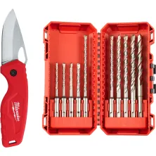 Milwaukee Набор инструментов Milwaukee Карманный нож+набор буров SDS (A006MLW) (в набор входит: набор буров Milwaukee SDS+ M2 10шт (4932492117), нож компактный