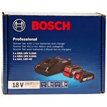 Аккумуляторы и зарядные устройства BOSCH GBA 18V 2.0 Ah (1 шт) / GBA 18V 4.0 Ah (1 шт) + GAL 18V-40 BOSCH (1600A01ZS9)