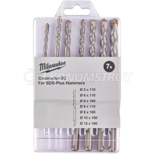 Сверло SDS-Plus Milwaukee Набор буров Бур SDS+ CONTRACTOR (5/5/6/8х110, 6/8/10/12х160) (7 шт.)