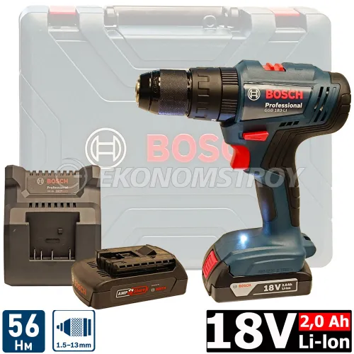 Шуруповерт BOSCH GSB 183-LI (2*2,0 Ah, case)