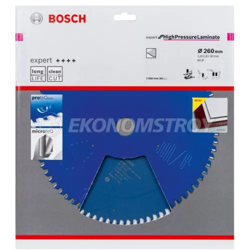 Пильный диск BOSCH Expert for High Pressure Laminate 260x30x2.8/1.8x80 T