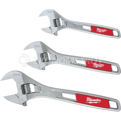 Milwaukee Набор разводных ключей Milwaukee 4932493414 150/200/250мм 3шт (эргономичная закругленная ручка, тонкая конструкция головки, лазерная маркировка в дюйм