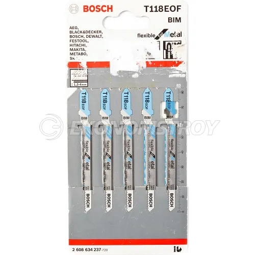 Пилка лобзиковая BOSCH 5 ЛОБЗИКОВЫХ ПИЛОК Т 118 EOF, BIM