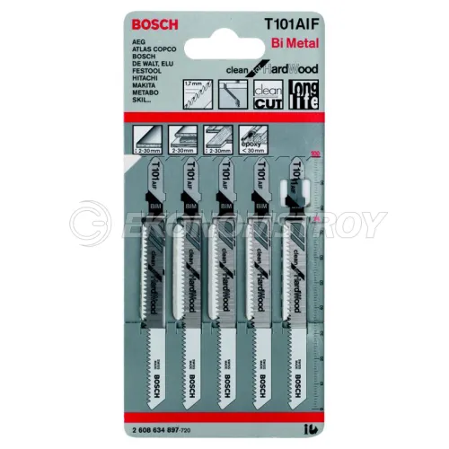 Пилка лобзиковая BOSCH 5 ЛОБЗИКОВЫХ ПИЛОК T 101 AIF, BIM