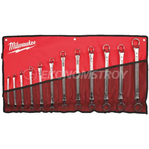 Milwaukee Набор накидных ключей Milwaukee 4932492738 12шт (под углом 75°, 12-точечная проушина, материал: хромированная сталь)