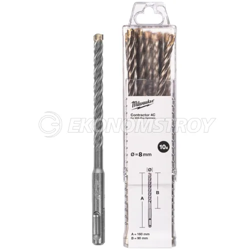 Сверло SDS-Plus Milwaukee Бур SDS+ 4C 8x160 10шт (4932498880)