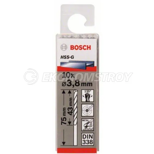 Сверло по металлу BOSCH HSS-G 3.8ММ 10 шт.