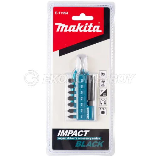 MAKITA Набор ударных бит Impact Black 25 мм (8 шт) с карабином MAKITA (E-11994)