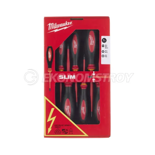 Milwaukee Набор отверток изолированных тонких VDE (SL0.5, SL0.8, SL1.0,PH1, PH2, PZ1, PZ2)