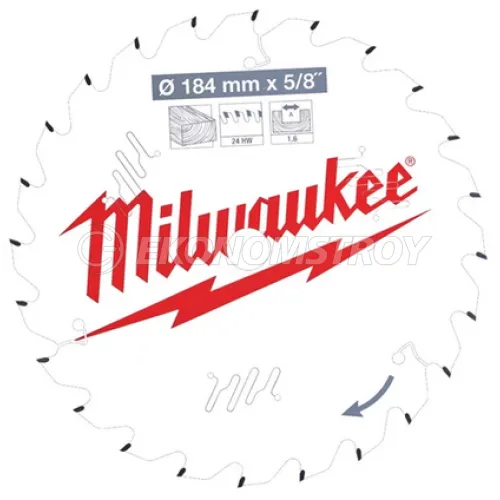 Milwaukee Пильный диск для циркулярной пилы по дереву 184x5/8x1,6x24 скошенные зубья
