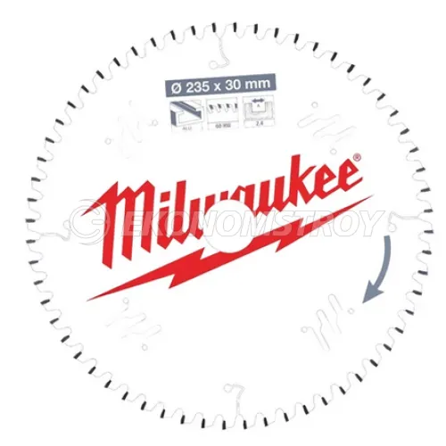 Milwaukee Пильный диск для циркулярной пилы по алюминию235x30x2,4x60 трапециевидный зуб/плоский зуб отрицат. угол