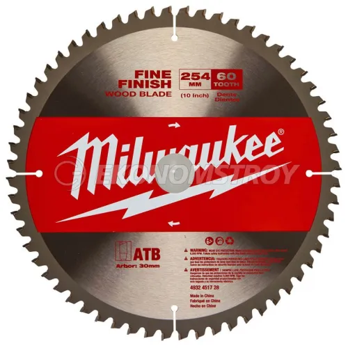 Milwaukee Пильный диск для торцовочной пилы по дереву 254x30x3,0x60 скошенные зубья отрицат. угол (замена для 4932451728)