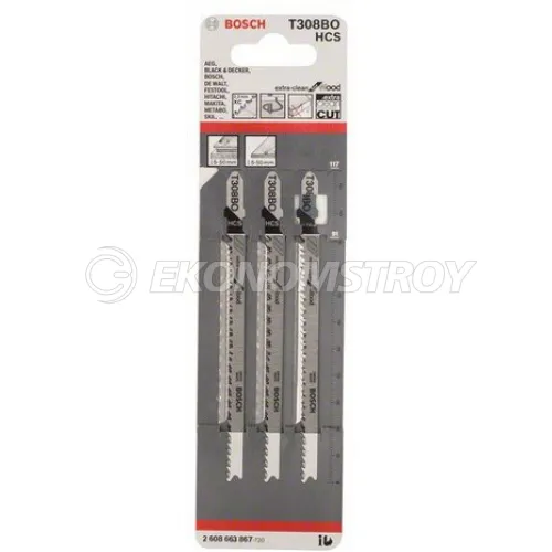Пилка лобзиковая BOSCH ЛОБЗИКОВЫЕ ПИЛКИ Т 308 ВO, HCS 3 шт.