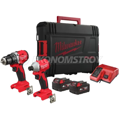 Набор инструмента Milwaukee инструментов Milwaukee M18 BLCPP2B-402C (4933492836) (дрель-шуруповерт: 1700 об/мин, M18, аккумулятор: Li-ion, винтоверт: 3600 об/мин, размер ви