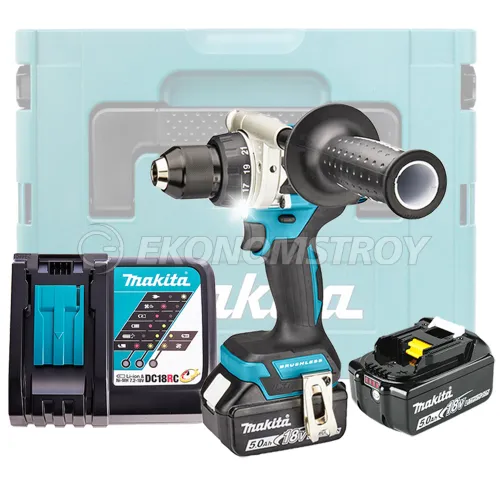 Дрель-шуруповерт аккумуляторный MAKITA DDF489RTJ (2*5.0 Ah, MAKPAC-2)