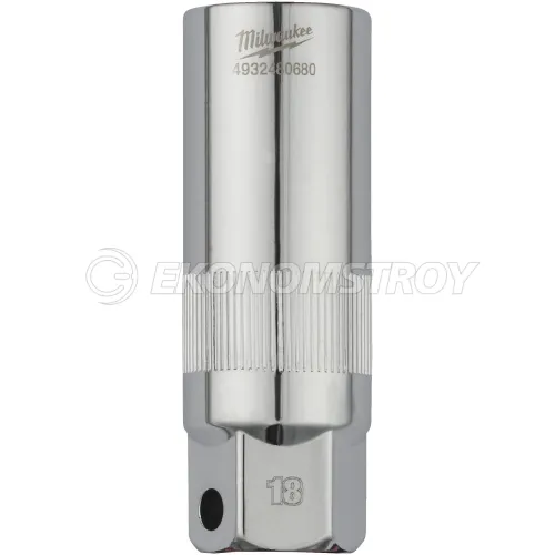 Milwaukee Головка торцевая свечная Milwaukee 4932480679 3/8"-14мм (длина: 68мм, резиновый фиксатор, штампованные размеры, отверстие под штифт, зона с насечками)