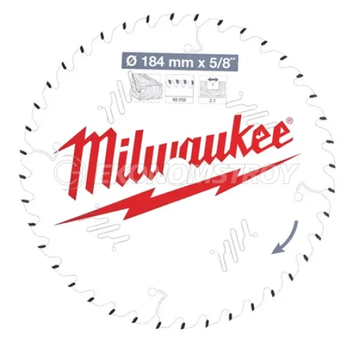 Milwaukee Пильный диск для циркулярной пилы по дереву 184x5/8x2,1x40 скошенные зубья