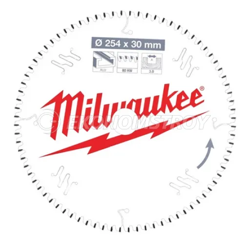 Milwaukee Пильный диск для торцовочной пилы по алюминию254x30x3,0x80 трапециевидный зуб/плоский зуб отрицат. угол