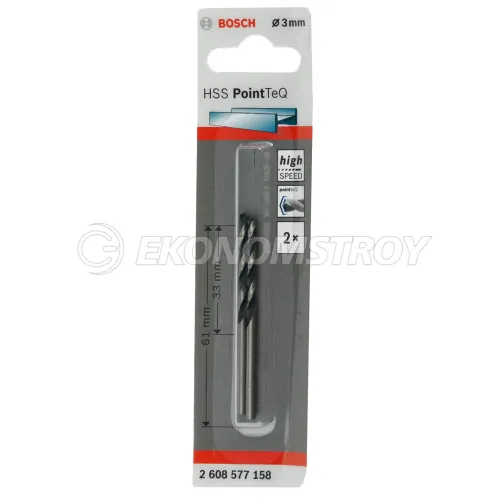 Сверло по металлу BOSCH HSS PointTeQ Сверла 3.0mm 2 шт.