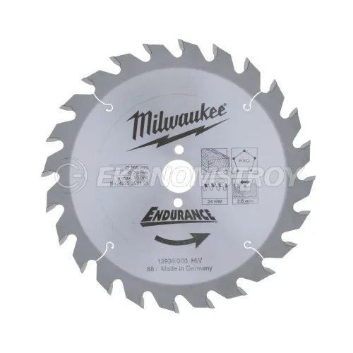 Пильный диск Milwaukee для циркулярной пилы по дереву 165x20x1.6x24 скошенные зубья (замена для 4932352131)