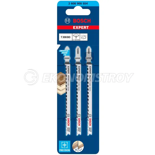 BOSCH Пилка для лобзика T308BO Expert Wood 2-side clean (3 шт) BOSCH (2608900554)
