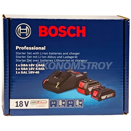 Аккумуляторы и зарядные устройства BOSCH GBA 18V 2.0 Ah (1 шт) / GBA 18V 4.0 Ah (1 шт) + GAL 18V-40 BOSCH (1600A01ZS9)