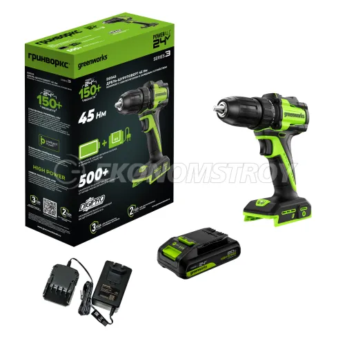 Дрель-шуруповерт аккумуляторный Greenworks DD345 (1*2.0 Ah, case)