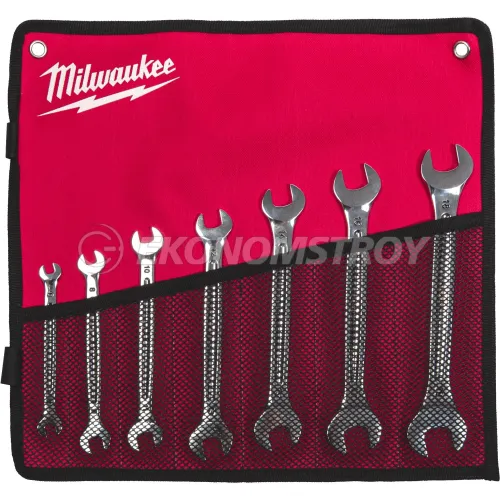 Milwaukee Набор рожковых ключей Milwaukee 4932492713 7шт (двусторонние, размеры: 6х7мм, 8х9мм, 10х11мм, 12х13мм, 14х15мм, 16х17мм, 18х19мм., хромированная отдел