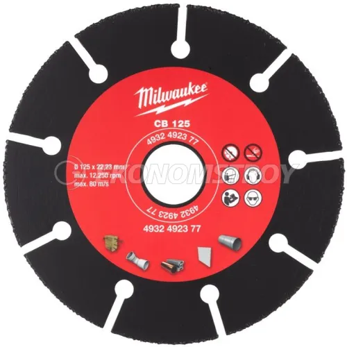 Milwaukee Диск карбидный Milwaukee CB-125мм (4932492377) (по дереву и плаcтику, твердосплавный, посадочный диаметр: 22.2мм, 12250 об/мин)