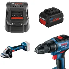 Набор инструмента GAL 1880 CV BOSCH (1.600.A00.B8G) + ProCORE 18V 8.0 Ah BOSCH (1.600.A01.6GK) + GWS 180-LI (Solo, carton) BOSCH (0.601.9H9.020) + GSR 18V-50 (Solo, carton) BOSCH (0.601.9H5.006)