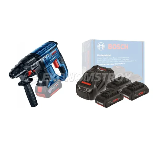 Набор инструмента GBH 180-LI (solo, carton) BOSCH (0.611.911.120) + ProCORE 18V 4.0 Ah x 3 + GAL 1880 CV BOSCH (0.615.990.N2G)