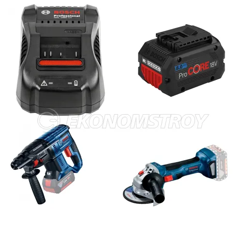 Набор инструмента GAL 1880 CV BOSCH (1.600.A00.B8G) + ProCORE 18V 8.0 Ah BOSCH (1.600.A01.6GK) + GBH 180-LI (solo, carton) BOSCH (0.611.911.120) + GWS 180-LI (Solo, carton) BOSCH (0.601.9H9.020)