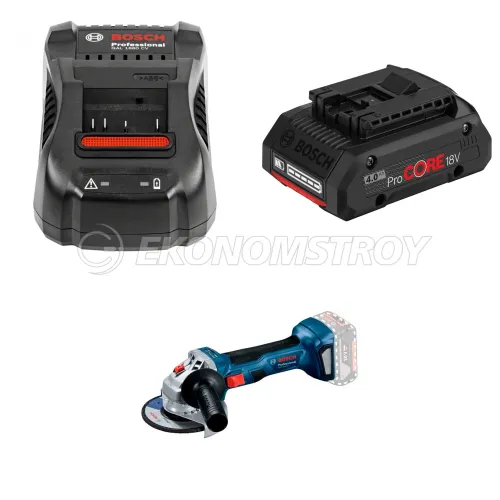 Набор инструмента GAL 1880 CV (18V, 1 port, 8A) BOSCH (1.600.A00.B8G) + ProCORE 18V 4.0 Ah BOSCH (1.600.A01.6GB) + GWS 180-LI (Solo, carton) BOSCH (0.601.9H9.020)