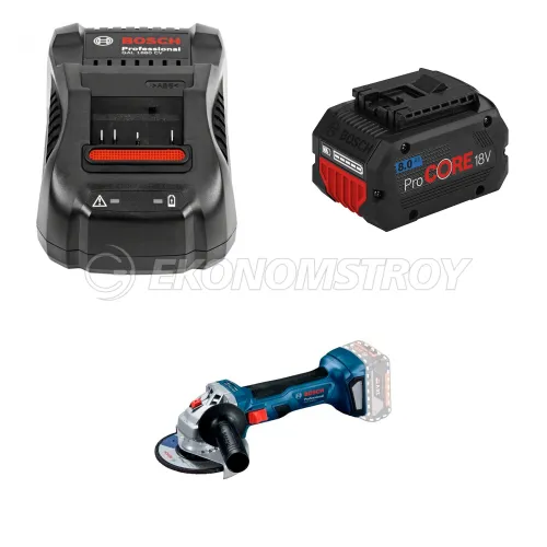 Набор инструмента GAL 1880 CV (18V, 1 port, 8A) BOSCH (1.600.A00.B8G) + ProCORE (18V, 8.0 Ah) (CN) BOSCH (1.600.A01.6GK) + GWS 180-LI (Solo, carton) BOSCH (0.601.9H9.020)